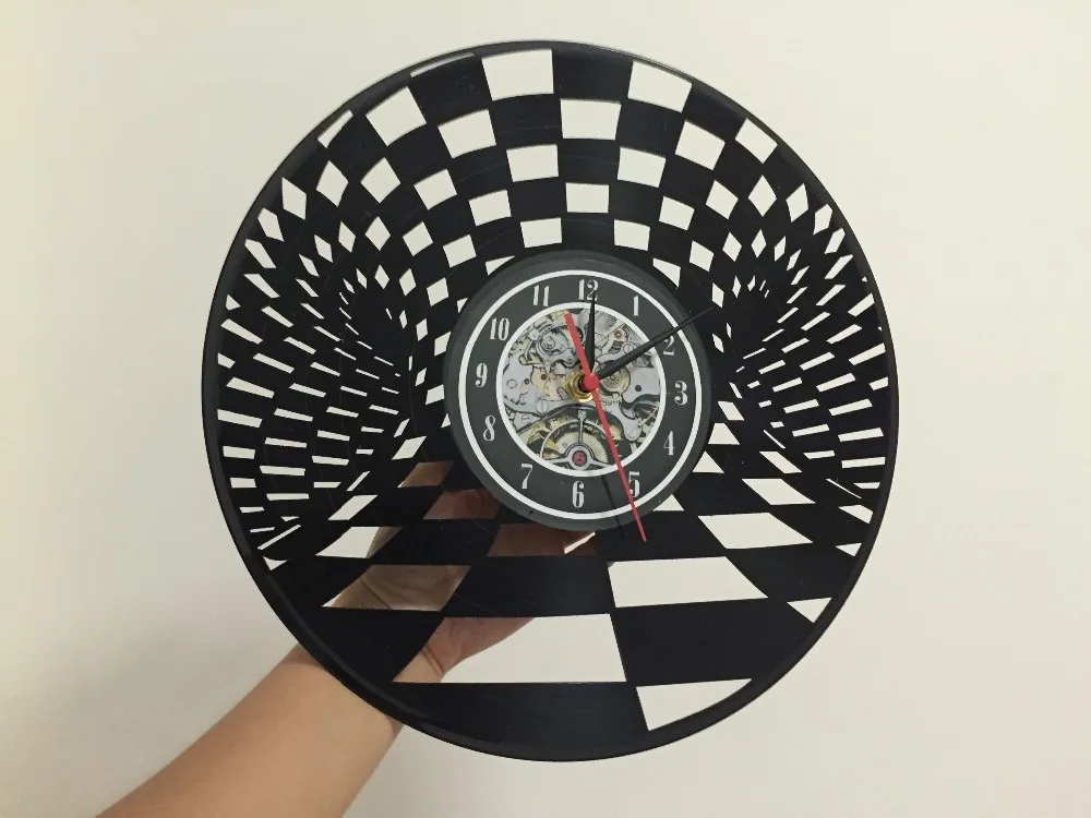 Шахматная доска Дизайн Виниловая запись настенные часы. Оригинальный подарок