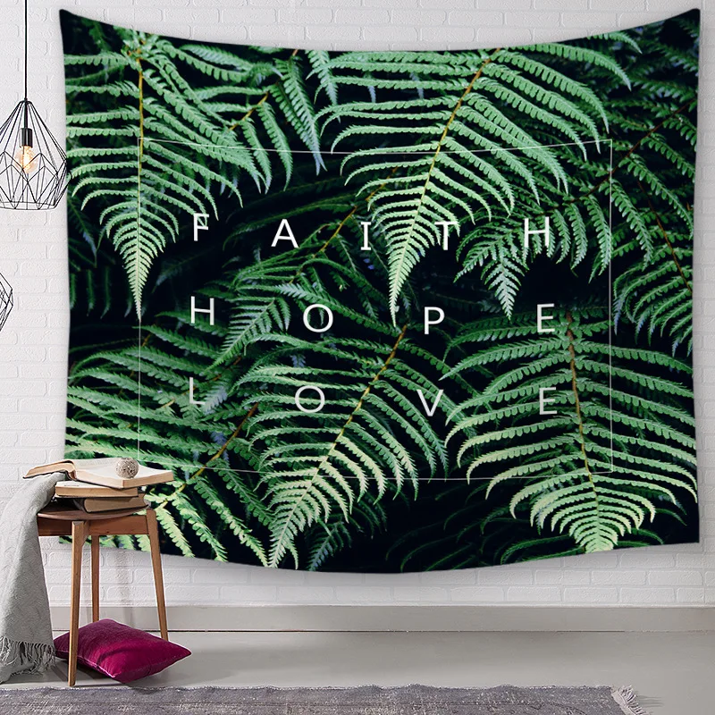 Цитаты и гобелен с изображение листьев тропический геометрический настенный