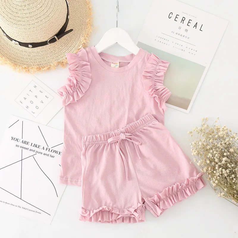 Новинка 2018 летний комплект из двух предметов с коротким рукавом для девочек