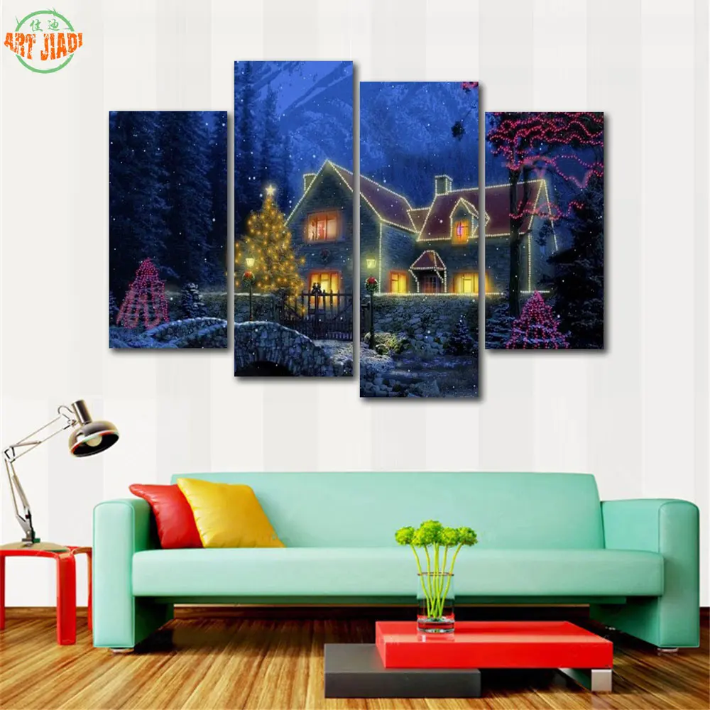 New 5 Piece/set Canvas Art CHRISTMAS SNOW TREE AND HOUSE HD CANVAS PAINTING DECORATIONS For Home Wall Prints CanvasB283 | Дом и сад