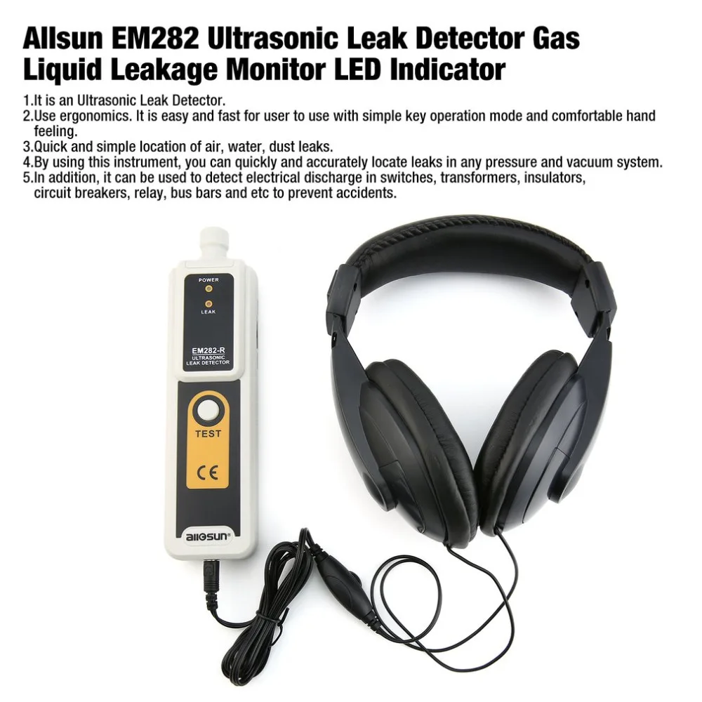 Allsun EM282 Ultrasonic Leak Detector 40KHz Transmitter Reliable Detection Gas Liquid Leakage Monitor LED Indicator | Инструменты