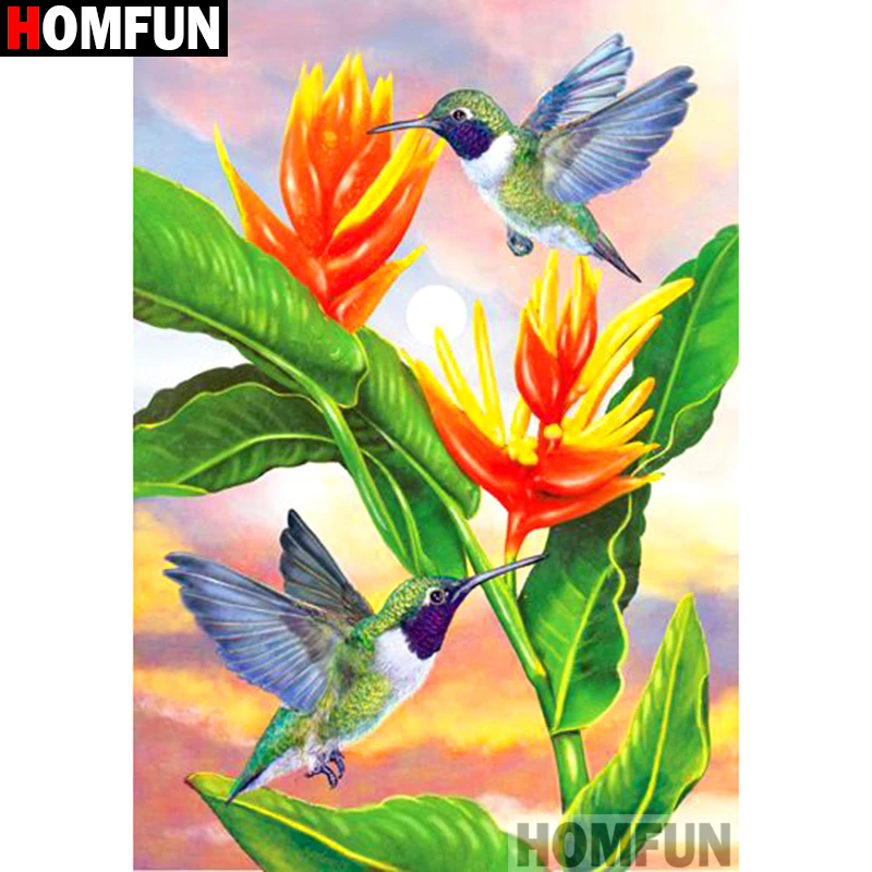 

Алмазная 5D картина Homfun «Птицы и цветы», вышивка крестиком, полное покрытие, квадратные/круглые, домашний декор, A09494