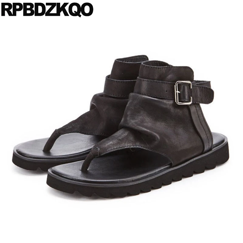 роскошь ботинки плеть сандалии плоские итальянский 2018 черный Настоящая кожа