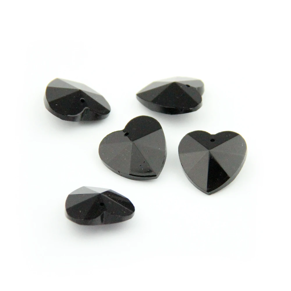 

50pcs Black Crystal Heart 28mm Crystal Loose Beads Chandelier Prism Pendant For Strand Glass Drop Suncatchers For Sale