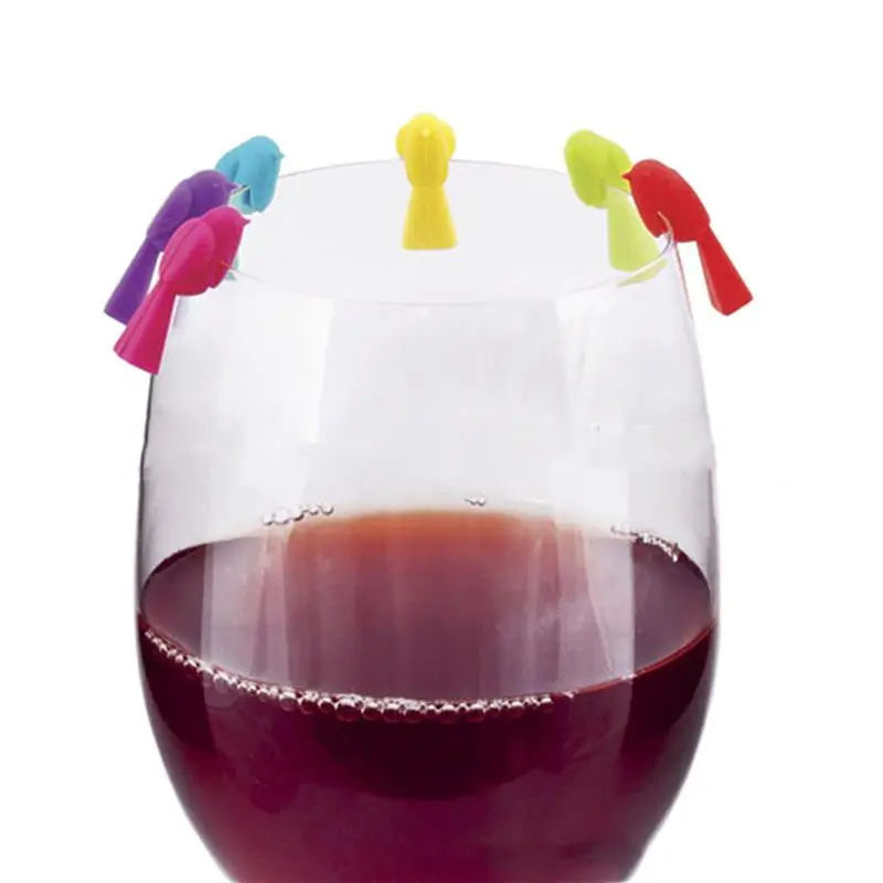 6PCS Bird Tits Wine Glass Marker Silicone Wine Glass Recognizer Cup Distinguisher(Mixed Color