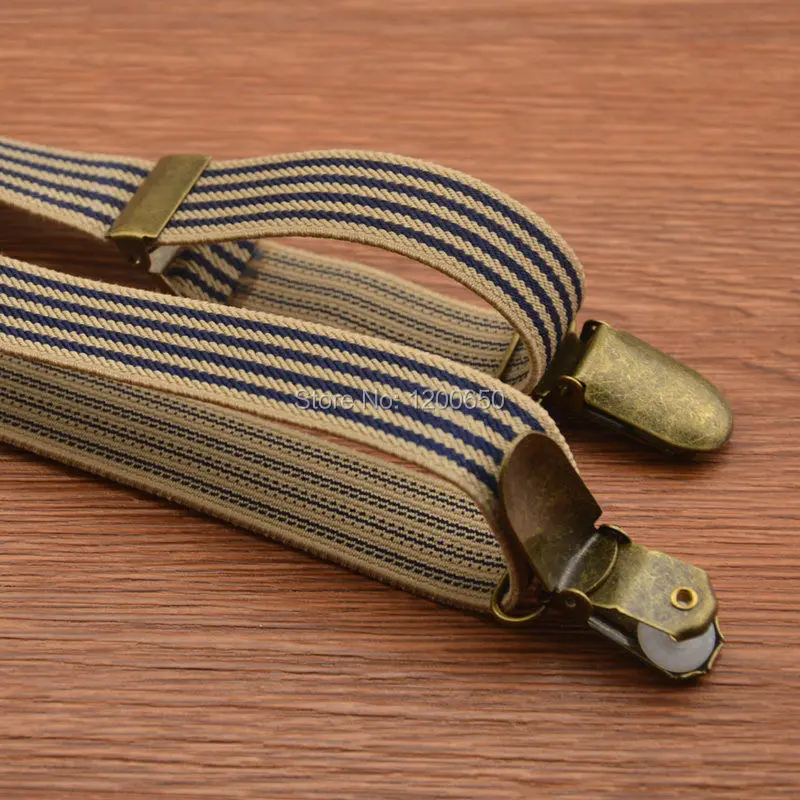 Подтяжки с 3 зажимами винтажные регулируемые бронзовые подтяжки в полоску модная