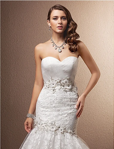 Fashionable Mermaid Inexpensive Wedding Dress With Crystals Lace Up Vestido De Noiva Imported China Plus Size Pretty Gown 2015 | Свадьбы и