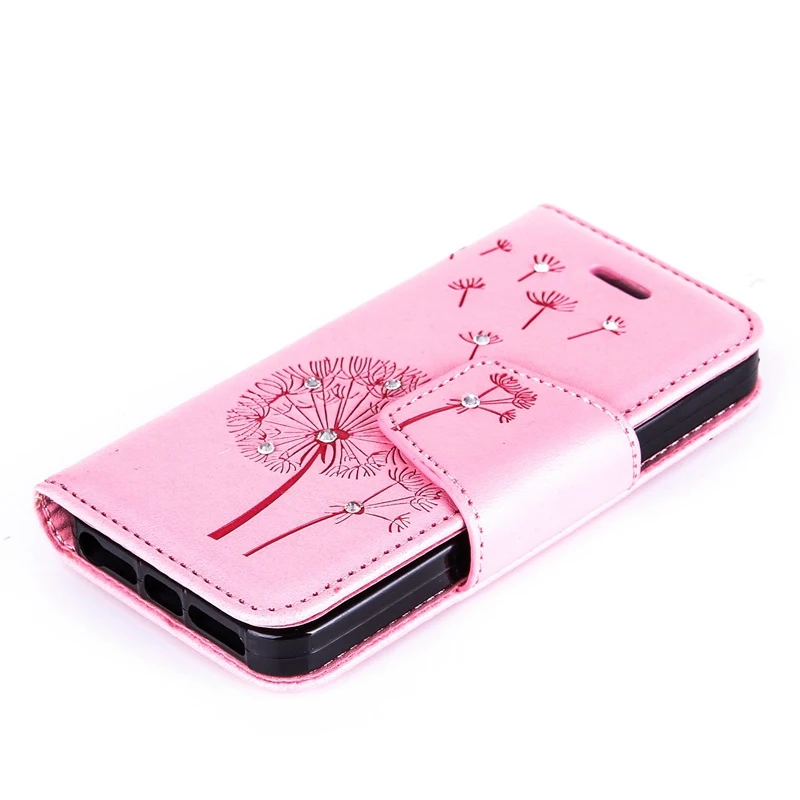 Розовый Одуванчик Тиснением diamond Слот Для Карты Бумажник PU Кожа Стенд Флип Дело