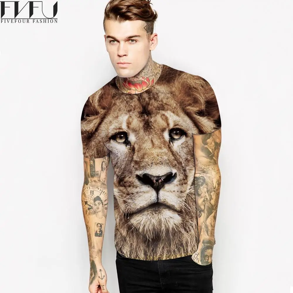 Мода 2017 г. футболка Для мужчин брендовая одежда животных Футболка Лев 3D принтом