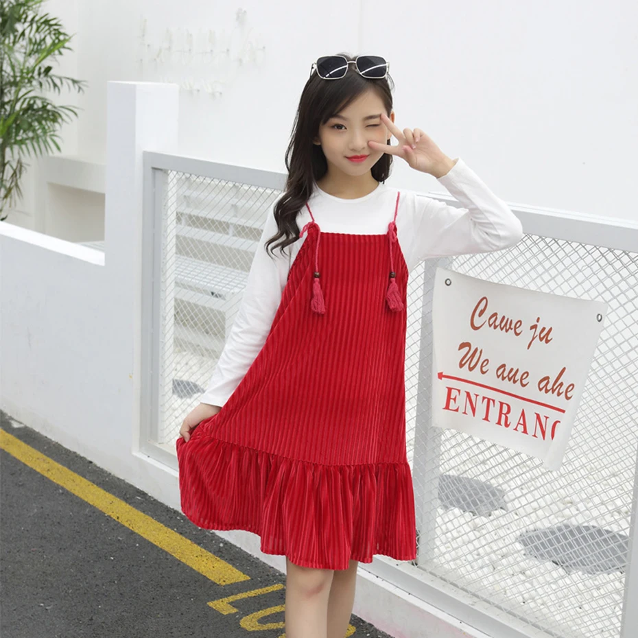 Комплект одежды для девочек однотонная длинная рубашка + платье комплект из 2