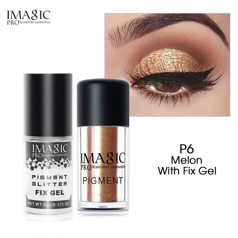 p6 and fix gel IMAGIC макияж тени для век рыхлый Пигмент Тени для век Минеральная пудра металлик dis color ation свободные блестящие тени для век цвет макияж - Цвет: p6 and fix gel