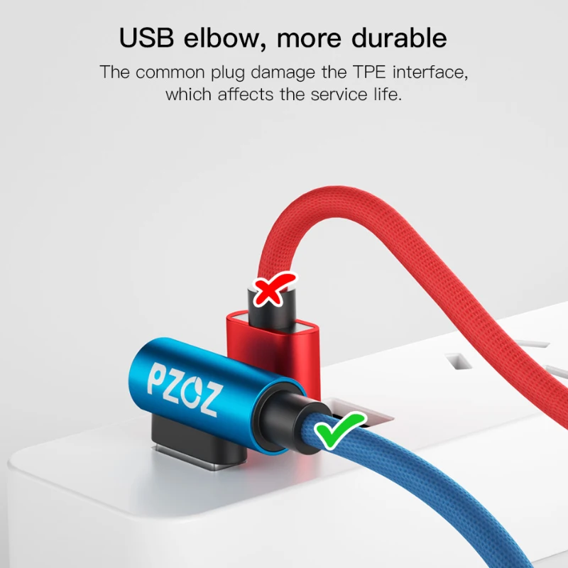 Кабель Micro usb PZOZ для быстрой зарядки 90 градусов кабель передачи данных xiaomi redmi huawei