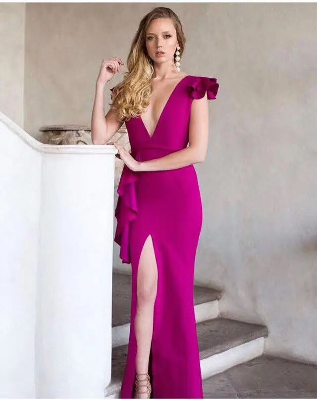 Платье знаменитостей высокого качества фиолетовое красное с треугольным