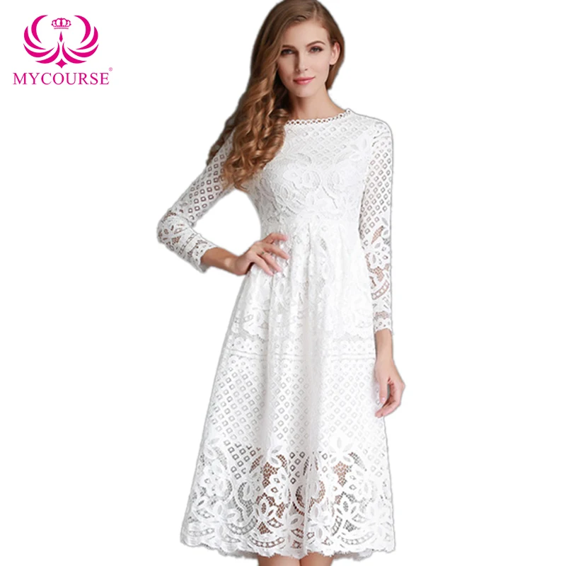 MYCOURSE новинка 2017 летнее модное открытое элегантное кружевное вечернее платье