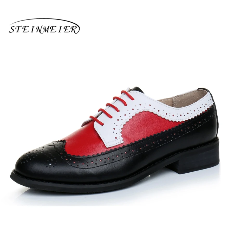 black red white Женская обувь на плоской подошве кожаные туфли-оксфорды для Для женщин женские Размер 11 дизайнер Винтаж без каблука Обувь круглый носок ручной работы белый CREEPERS - Цвет: black red white