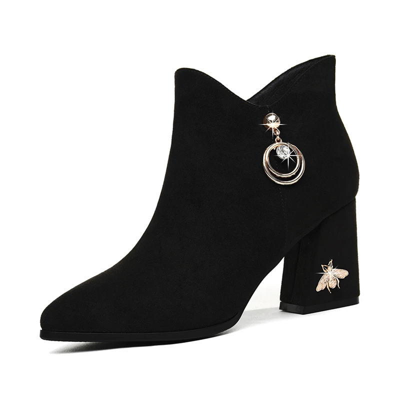 Обувь с отделкой женские полусапожки сапоги Настоящая Замша Кожаные ботинки