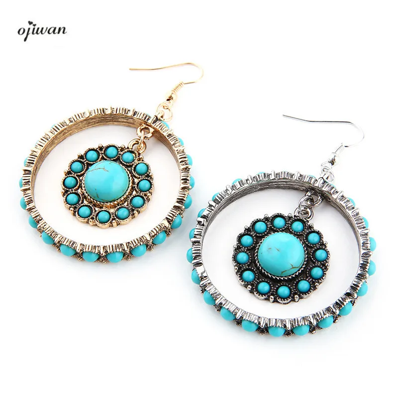 серьги с камнями Gypsy обруча чешские хиппи aritos индийский индейские украшения