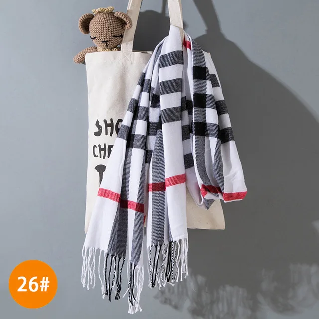 Style 26 Детские шарфы для мальчиков и девочек, брендовый кашемировый шарф в клетку с кисточками, осенне-зимний плотный теплый платок для детей 190*35 см, шейный платок - Цвет: Style 26
