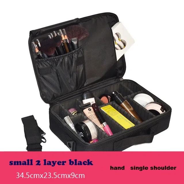S-2 layer- black Органайзер для макияжа, Профессиональный Чехол для макияжа, женский косметический костюм для путешествий, чехол, сумка для хранения эфирного масла, мужские косметички и чехол s - Цвет: S-2 layer- black