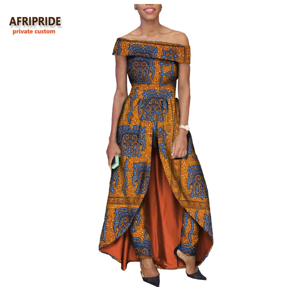 Осенний Модный женский костюм AFRIPRIDE, индивидуальное платье с открытыми плечами длиной до щиколотки+ штаны длиной до щиколотки, батик, хлопок, A722624