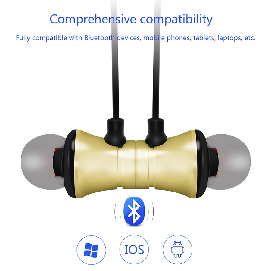 Беспроводные наушники с Bluetooth спортивные защитой от пота магнитными басами