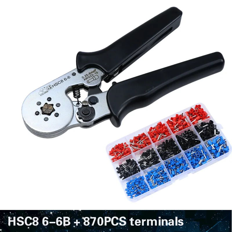 HSC8 6-6B and 870 Цветной обжимной инструмент, обжимные плоскогубцы hsc8 6-6, зажим, инструмент для зачистки проводов, Набор плоскогубцев, электрический терминал, щипцы, мини инструменты - Цвет: HSC8 6-6B and 870