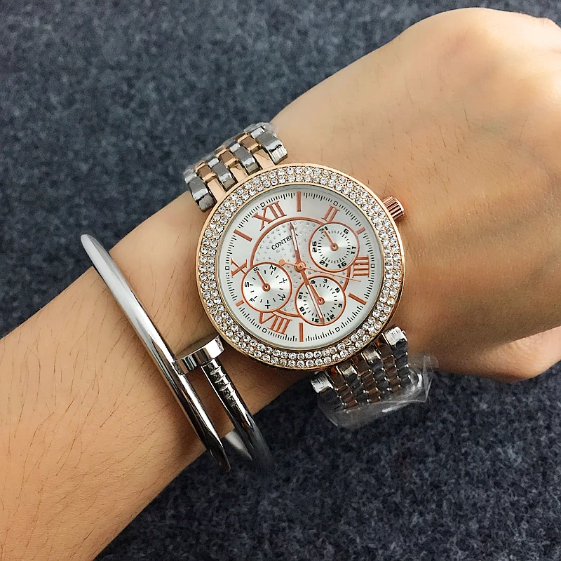Новое поступление Contena роскошные часы Montre Femme модные женские Стразы с полным