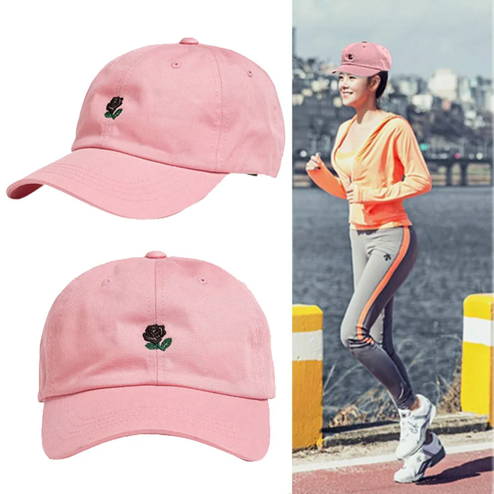 

women men rose Embroidery Cotton Baseball Cap Boys Girls streetwear Adjustable Snapback Hip Hop Flat Hat gorra hombre touca