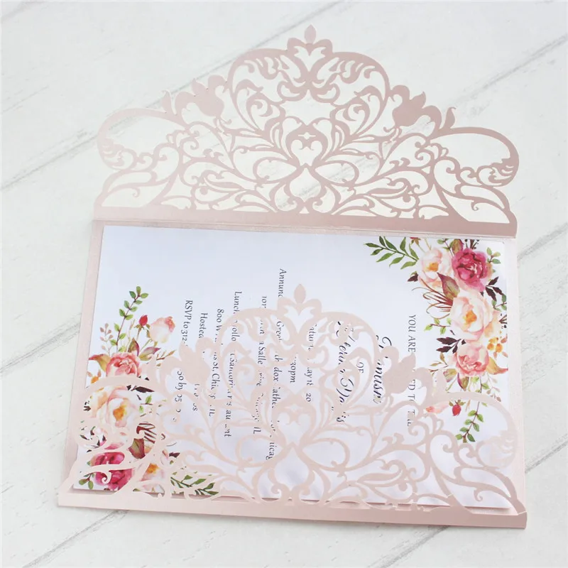 soft pink Quinceanera приглашения с конвертом цветок лазерной резки вечерние украшения Индивидуальные печати 50 шт./партия - Цвет: soft pink