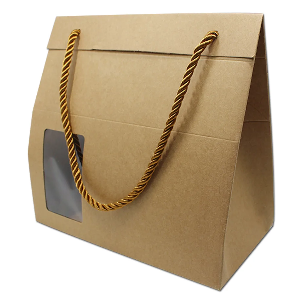 Brown 18x10x10cm 20 шт./лот, черный/белый/крафт-бумага для упаковки конфет, фруктов, коробка с ручкой, Подарочная посылка, бумажная доска, коробки с окном - Цвет: Brown 18x10x10cm