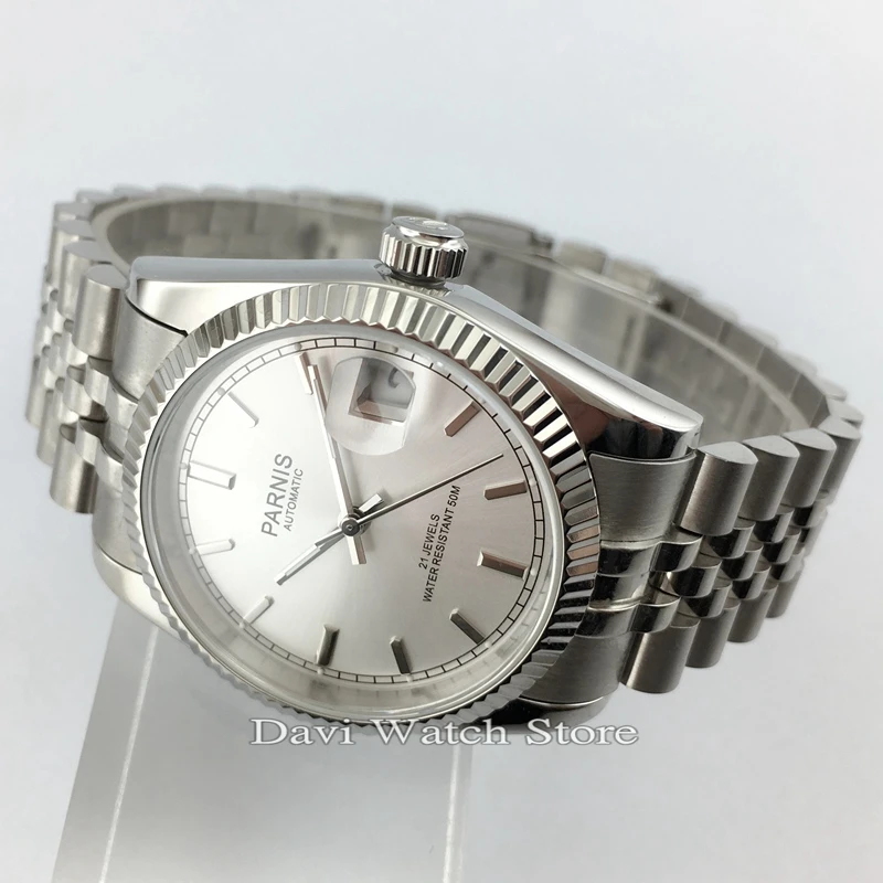 Parnis 36mm stainless steel case strap silver dial miyota automatic mens womens watches | Наручные часы