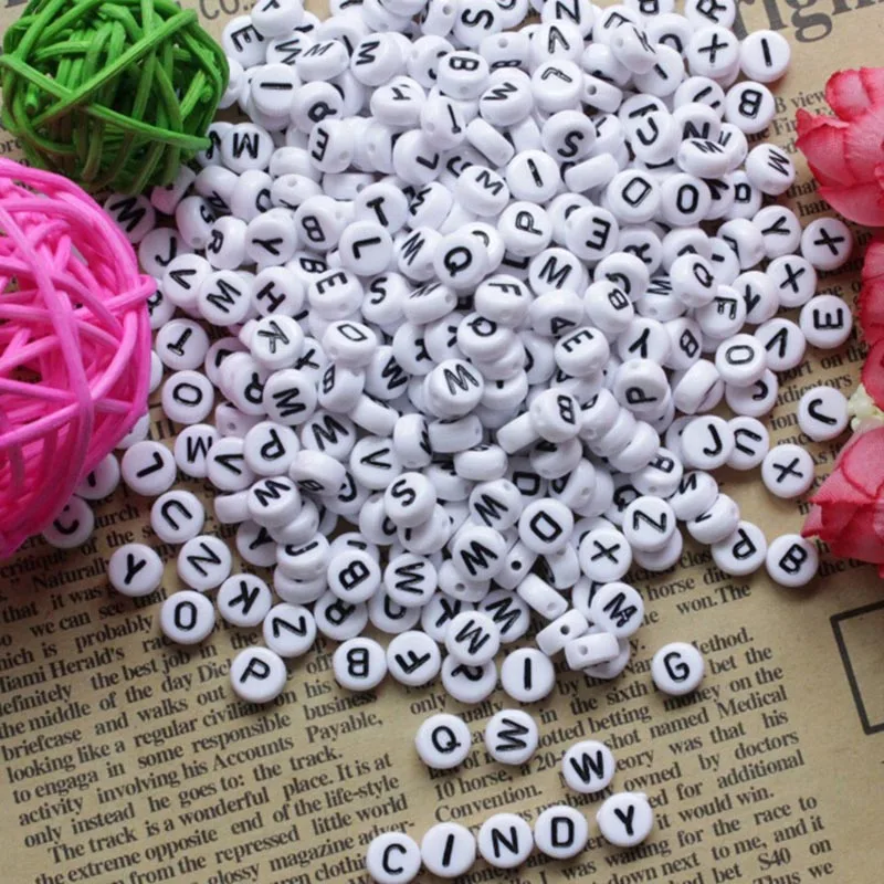 200 шт./упак. DIY круглые серебряные украшения в виде букв из игрушки номер бусы детский ручная головоломка бусины Slime 4x7 мм Пазлы Цветной акриловое волокно - Цвет: white black