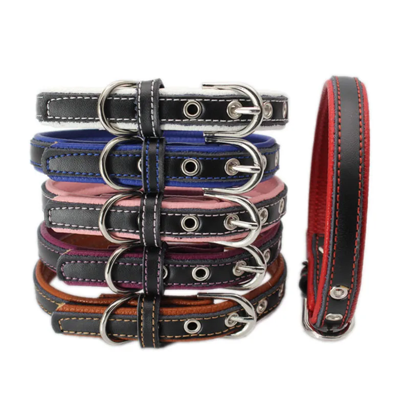 Genuine Leather Dogs Collars Simple Bicolor Adjustable Belt Collar for Pets Products Small Medium Large Dog Accessory coleira | Дом и сад