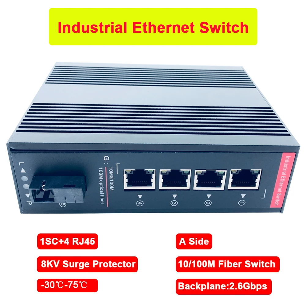 Промышленный Коммутатор Ethernet 10/100M волоконный коммутатор преобразователь в RJ45 1SC