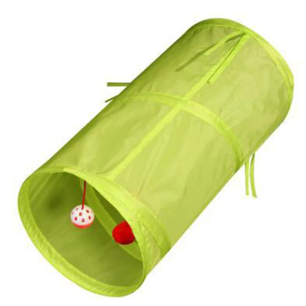 Green Складной туннель для кошек, складной туннель для кошек, обучающая игрушка для кошек, Интерактивная игрушка с 2 отверстиями, товары для домашних животных, для котенка - Цвет: Green