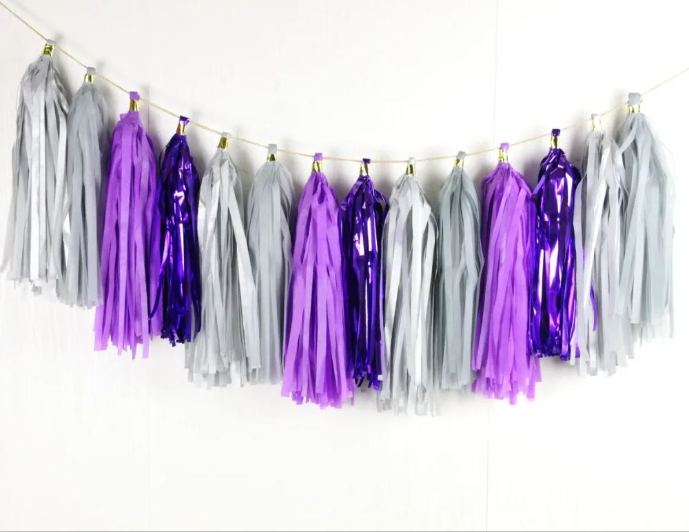 Серебряная/фиолетовая/серая гирлянда с кисточками для девичника вечеринки