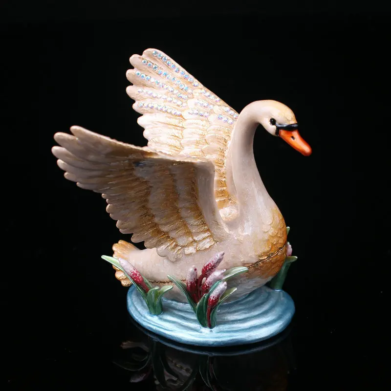 Swan Hinged Trinket Box Swan Handmade Jeweled Metal Trinket Box 8.5*8.5 CM