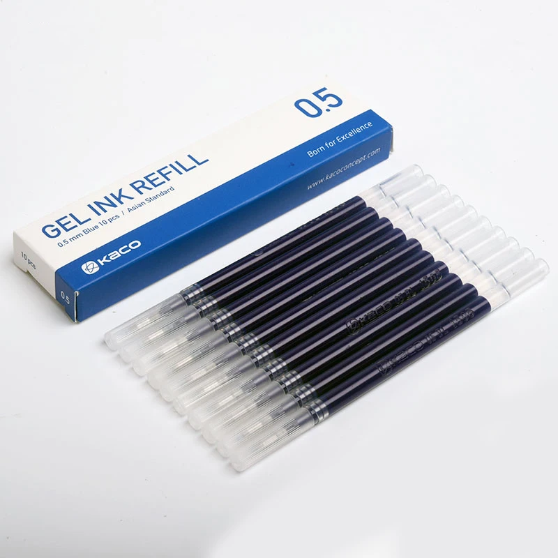blue refills 10 шт. Kaco Азиатский стандарт гелевая ручка с чернилами для заправки цветной/черный/красный/темно-синий/синий цвета ручка для запиливания студенческие канцелярские принадлежности - Цвет: blue refills