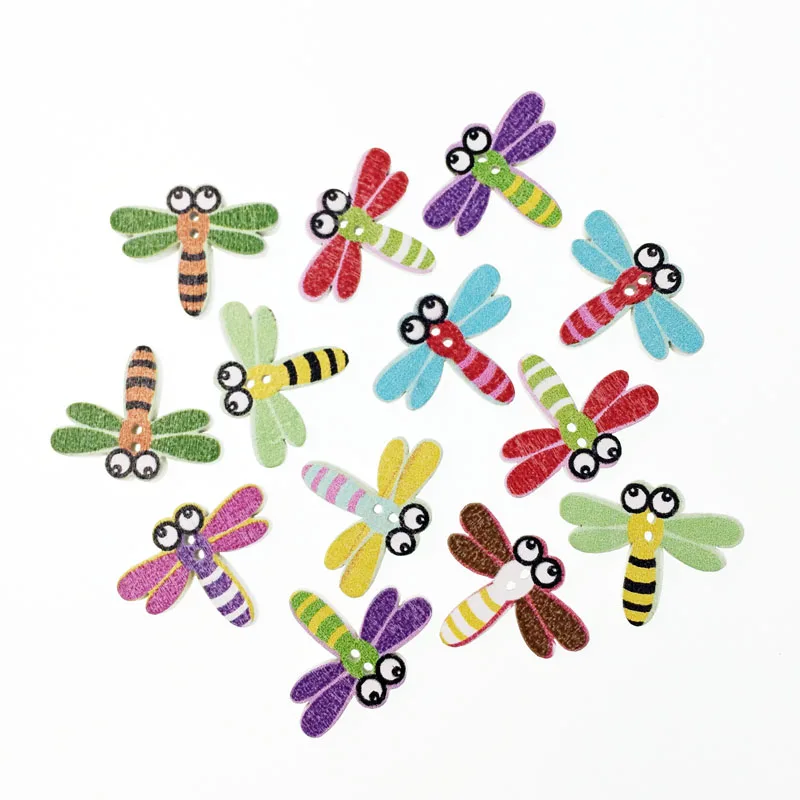 100 шт Популярные оптом смешанные стрекозы деревянные пуговицы аксессуары для
