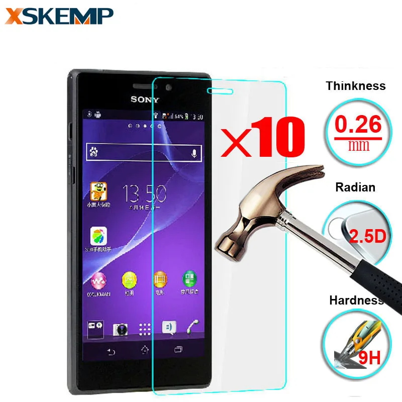 10 шт./лот 0 26 мм Настоящее Закаленное стекло для Sony Xperia T3 M50w Style C S39H E1 E3 E4 X Performance XA E5