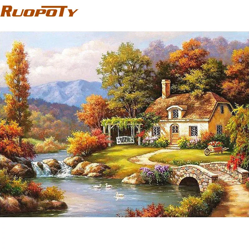 RUOPOTY рамка Сказочный пейзаж Diy Набор для рисования по номерам Раскраска