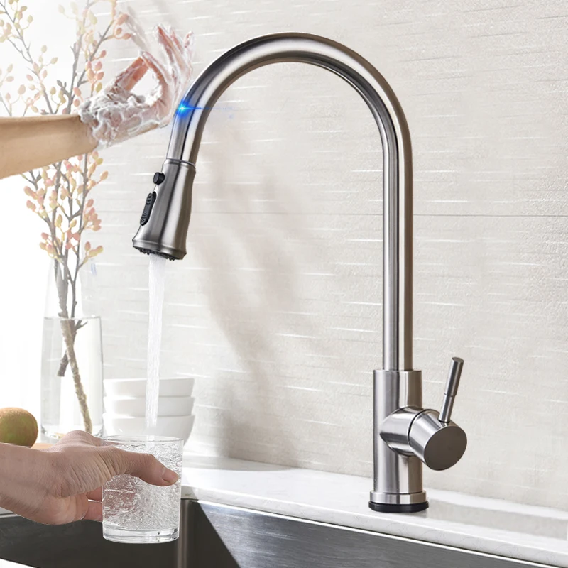 Pull Out Sensor Kitchen Faucet Stainless Steel Sensitive Touch Control Faucet Mixer For Kitchen Touch Sensor Kitchen Mixer Tap
