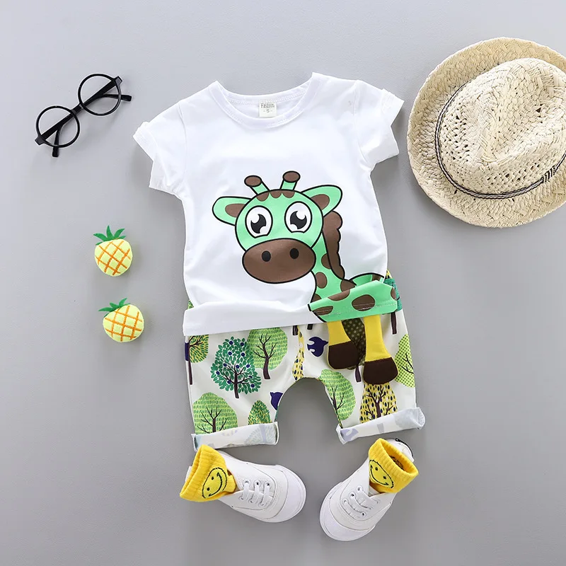 Cool Summer Children Baby Cotton Clothes Cartoon Giraffe T-Shirt Shorts 2pcs/Sets Child Toddler Boys Girls Clothing Tracksuits | Детская