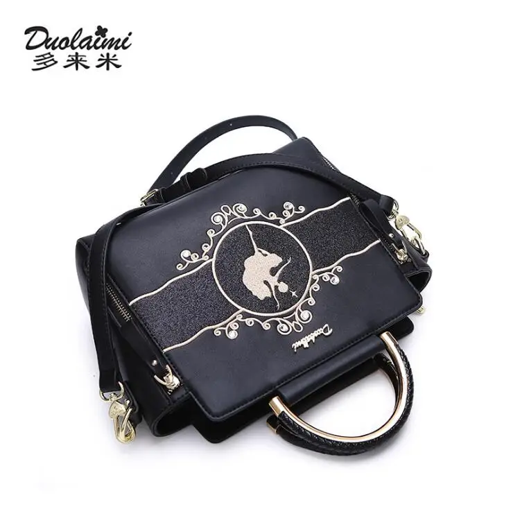 DUOLAIMI Новое поступление черная Танцовщица девушка вышивка мультфильм BlingBling женская сумка Tote Bolsa Feminina Saddle сумка на плечо