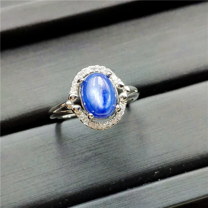 9x7mm Natural Kyanite Ring Healing Round Shape AAAAA Cat Eye Party Luxury Wedding Adjustable Fashion Rings Jewelry Drop Shipping | Украшения