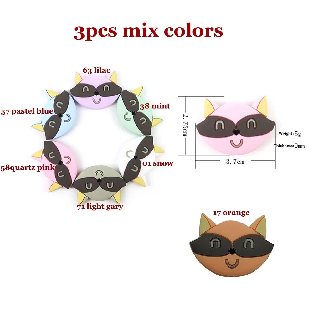 3Pcs Mix Colors 3 шт силиконовые бусины в виде панды и лисы, силиконовые бусины для прорезывания зубов, 3 см, силиконовые шарики в виде животных, пчелы, оленя, перлы, Товары для малышей - Цвет: 3Pcs Mix Colors