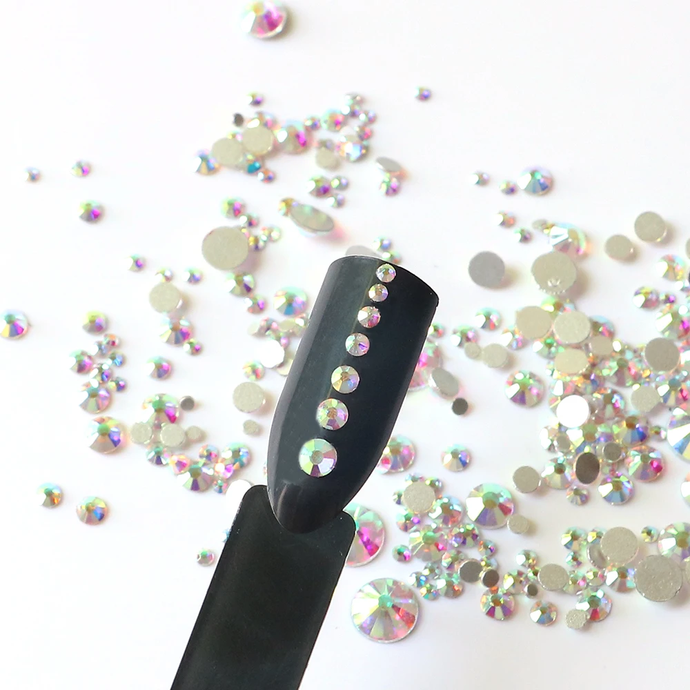 Стразы с блестками для дизайна ногтей прозрачные стеклянные камни AB в 3D стразы