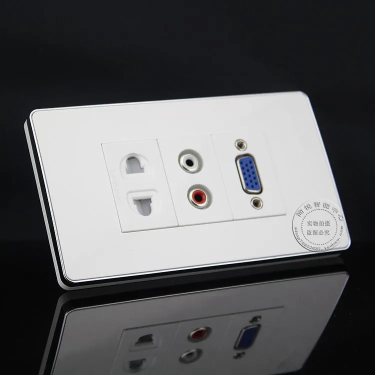 120 мм Настенная лицевая пластина RCA AV + VGA два отверстия 10A250V розетка питания