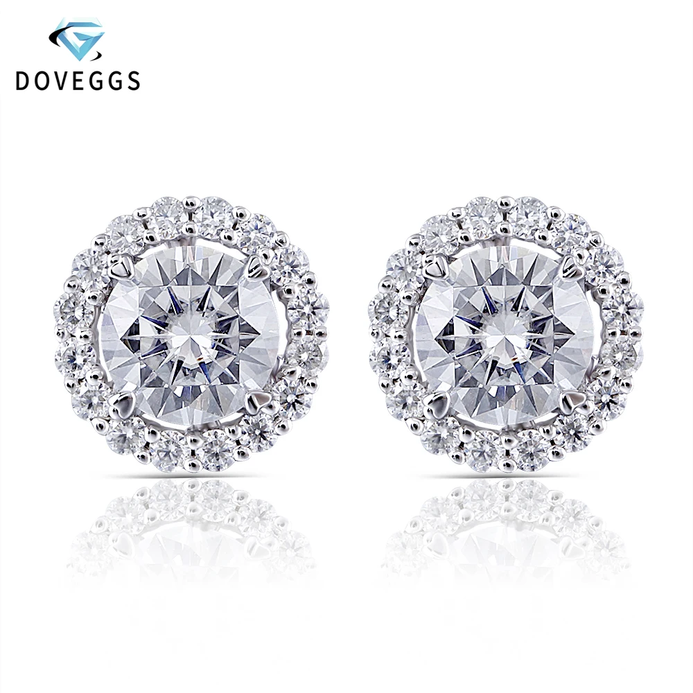 DovEggs центр 0.6ct 5,5 мм цвет GH серьга с муассанитом с акцентами классические 14 к белое золото серьги гвоздики для женщин юбилей
