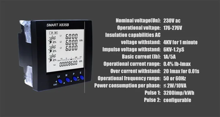 Смарт-X835B, 4-20mA Выход трехфазный 96*96 мм мульти-функциональный Интеллектуальный измеритель мощности Панель установленный производителем электрических счетчиков, 1/5A CT подключения